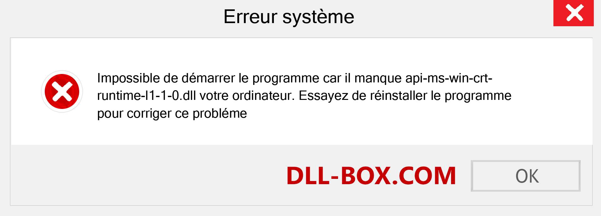 Le fichier api-ms-win-crt-runtime-l1-1-0.dll est manquant ?. Télécharger pour Windows 7, 8, 10 - Correction de l'erreur manquante api-ms-win-crt-runtime-l1-1-0 dll sur Windows, photos, images