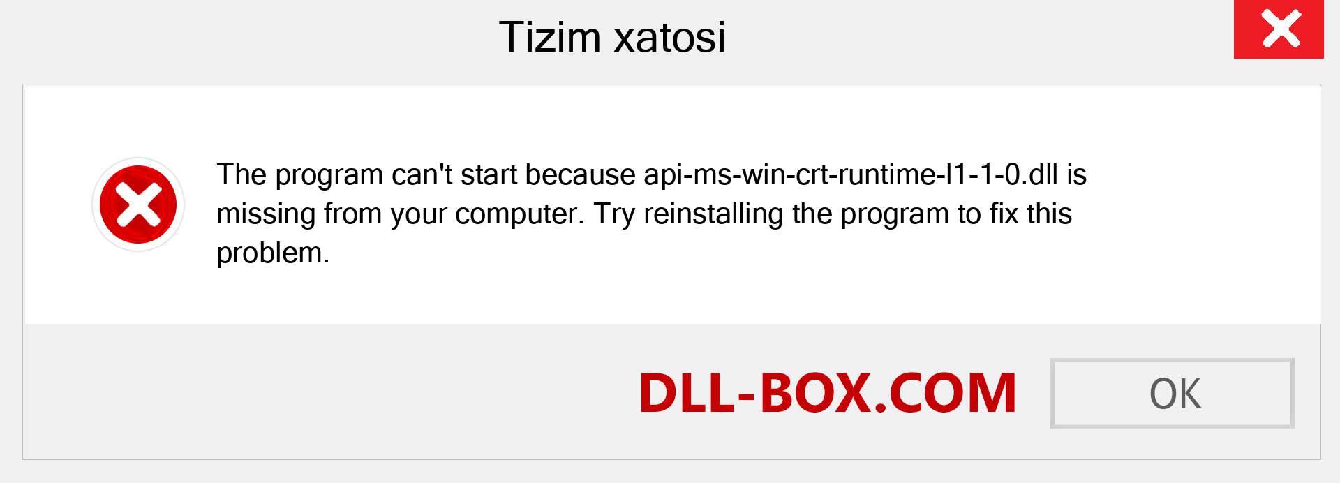 api-ms-win-crt-runtime-l1-1-0.dll fayli yo'qolganmi?. Windows 7, 8, 10 uchun yuklab olish - Windowsda api-ms-win-crt-runtime-l1-1-0 dll etishmayotgan xatoni tuzating, rasmlar, rasmlar